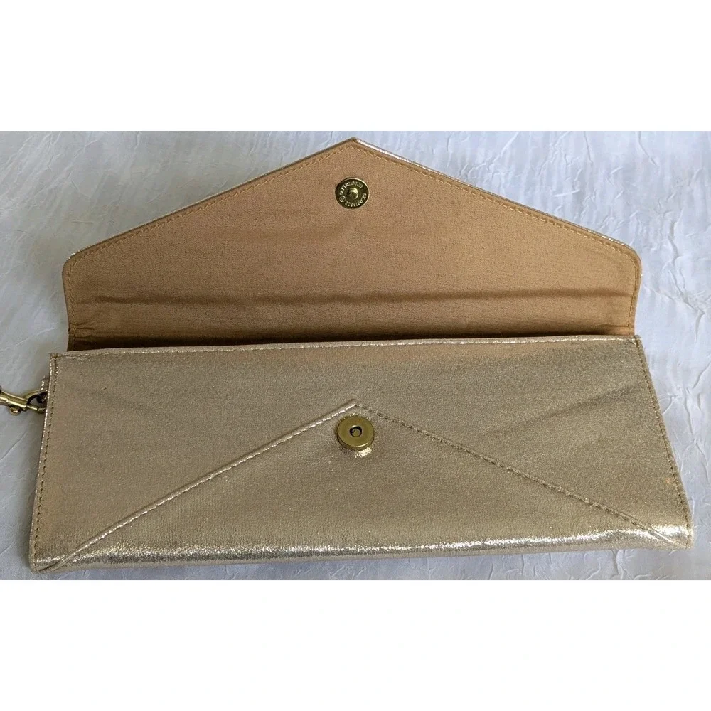Envelope Clutch Gold Wristlet Jessica Simpson Pocketbook Walket Shimmery Y2K Bag